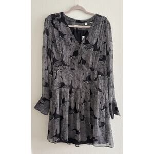 NWT Equipment Femme Lisle Printed Silk Mini Long Sleeve Dress Size 8